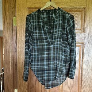 Banana Republic Green and Black Checkered Top